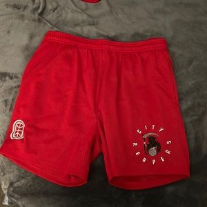 red overtime shorts